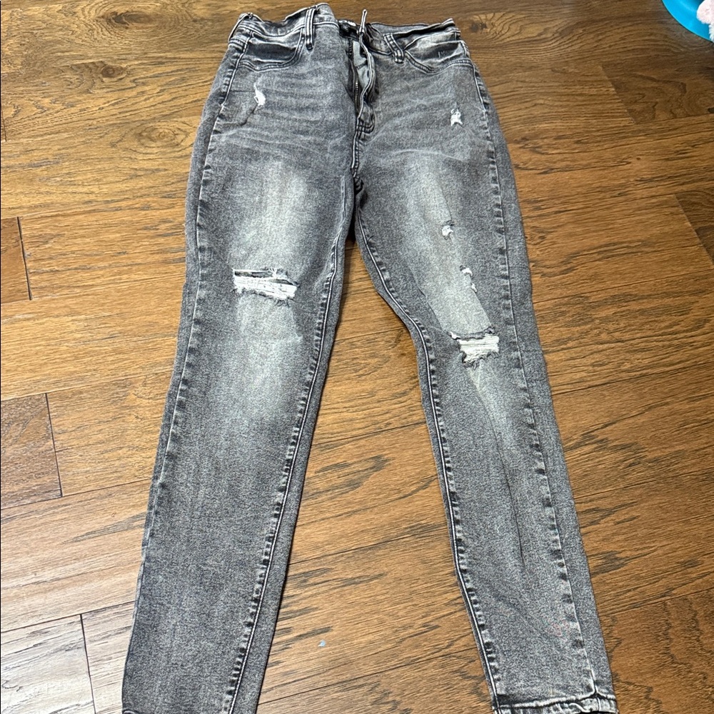 Fashion Nova Charcoal Distressed Skinny Jeans